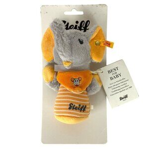 Steiff Trampili Elefant Elephant Plush Baby Rattle Orange Gray Soft Crinkly Ears
